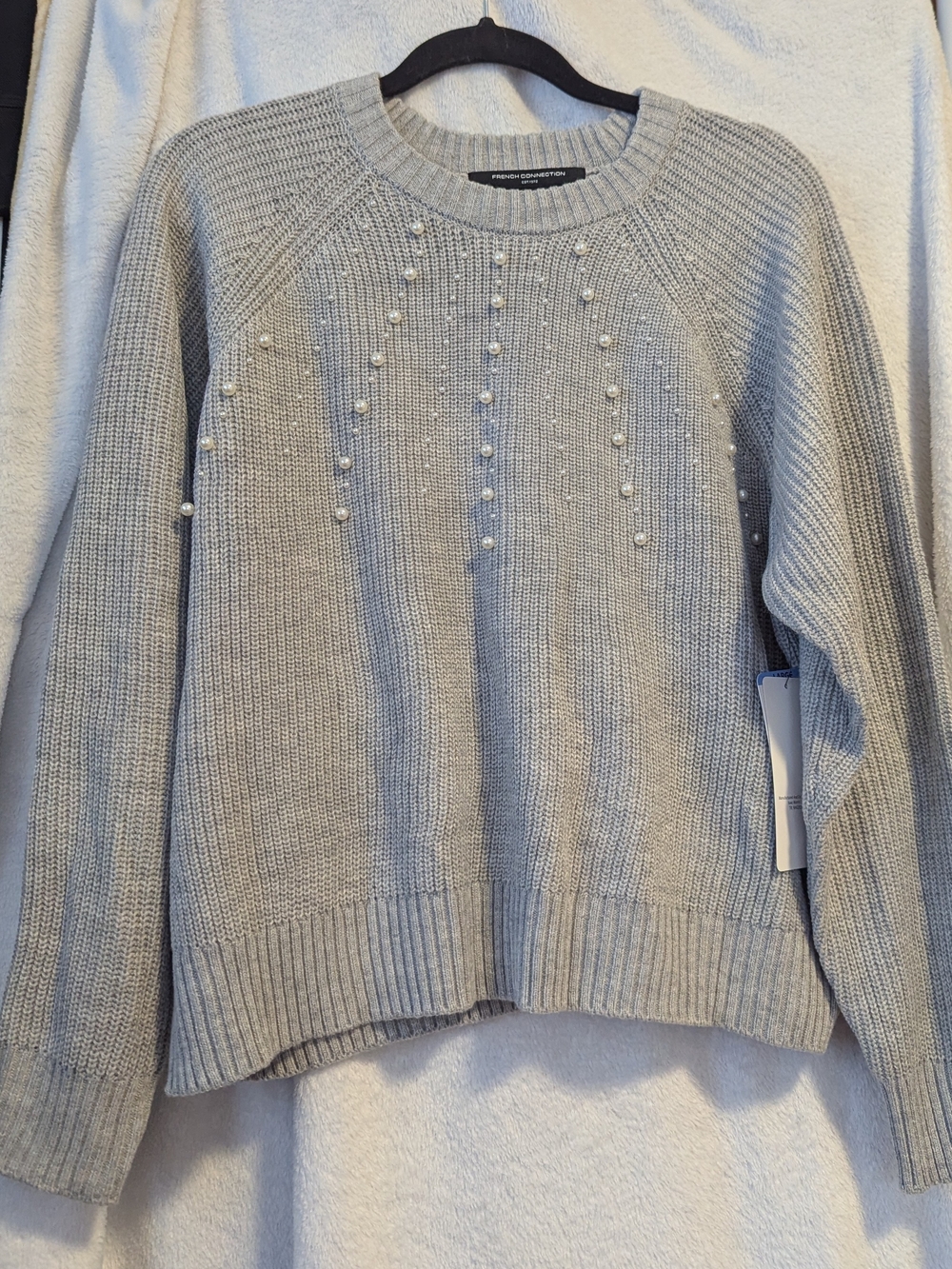 French Connection Light Gray Pearl-Embellished Crewneck Sweater - Picture 1 of 4